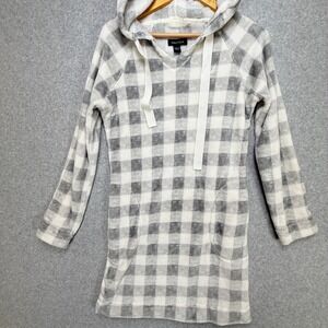 Nautica Hooded Sleep Tunic Buffalo Plaid Plush Fleece Loungewear S